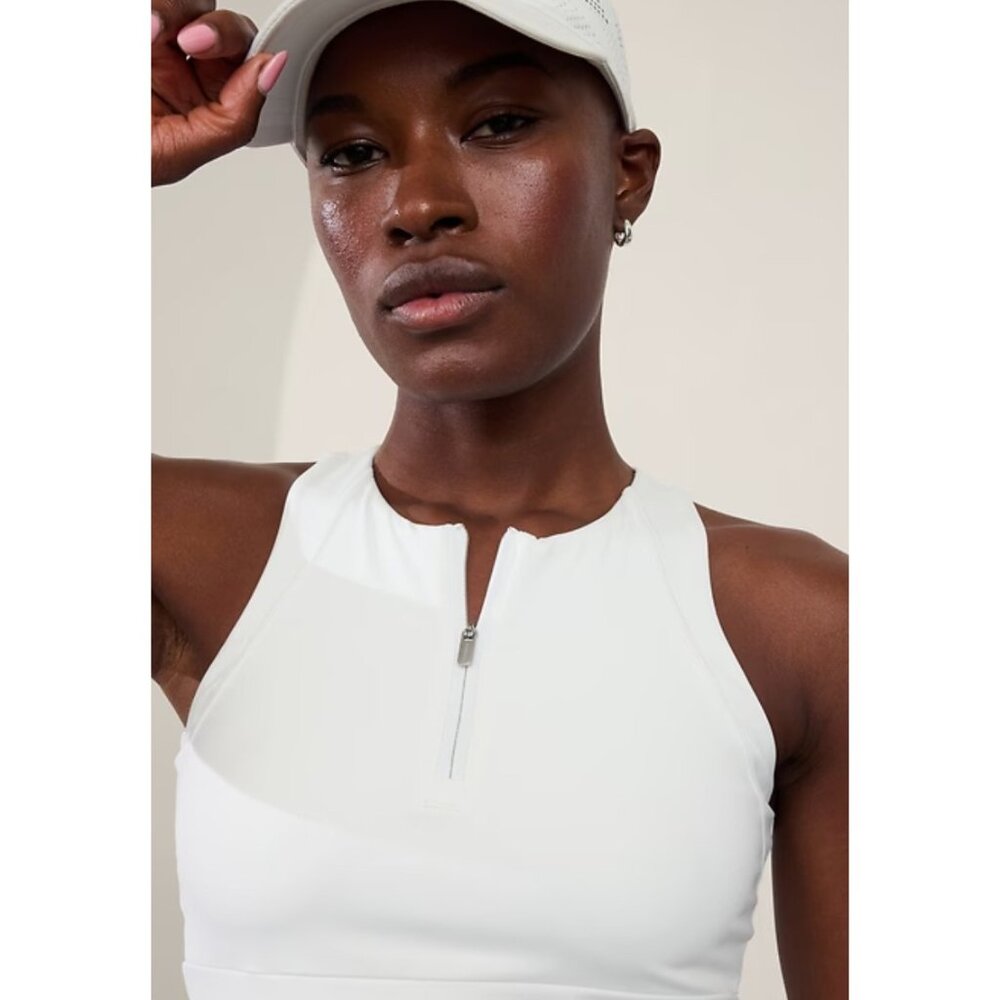 Athleta White Racerback Zip-Front Tennis Dress - Picture 2 of 7